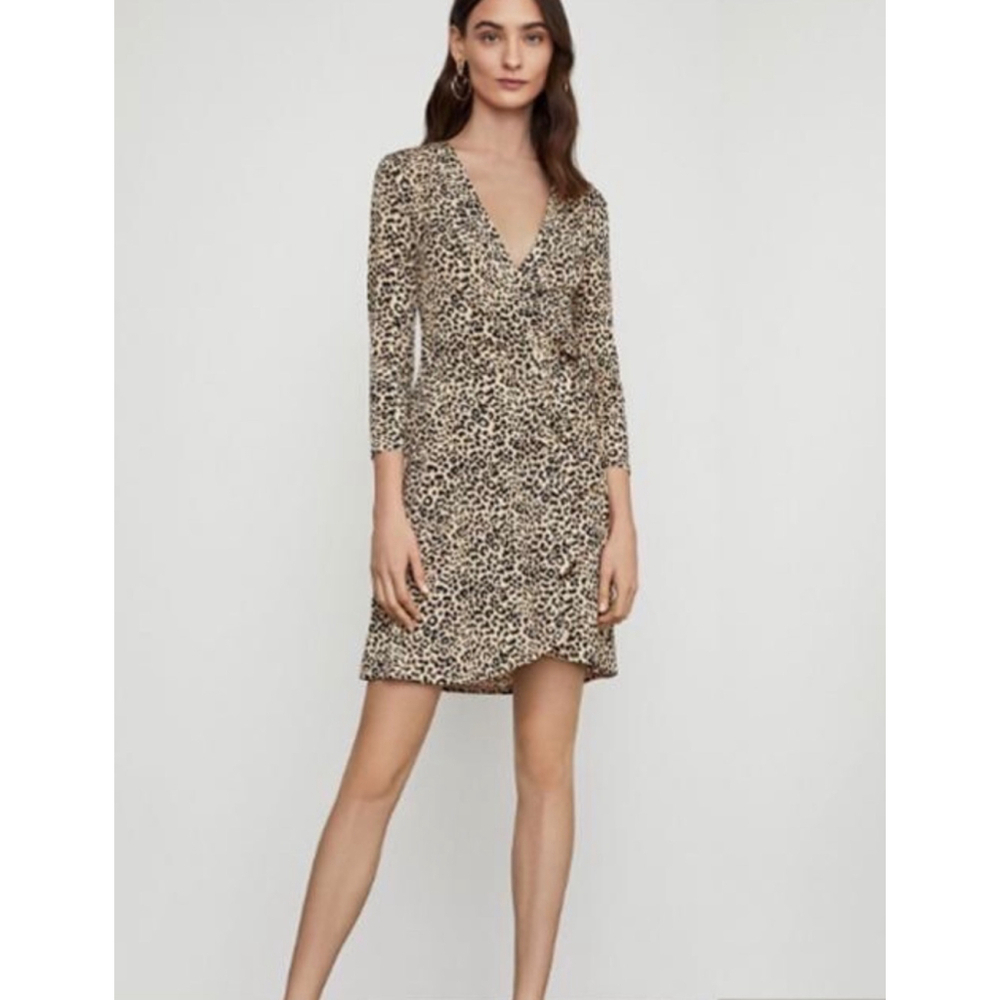 BCBG Max Azria Leopard 3/4 Sleeve Wrap Dress Size Large NWT